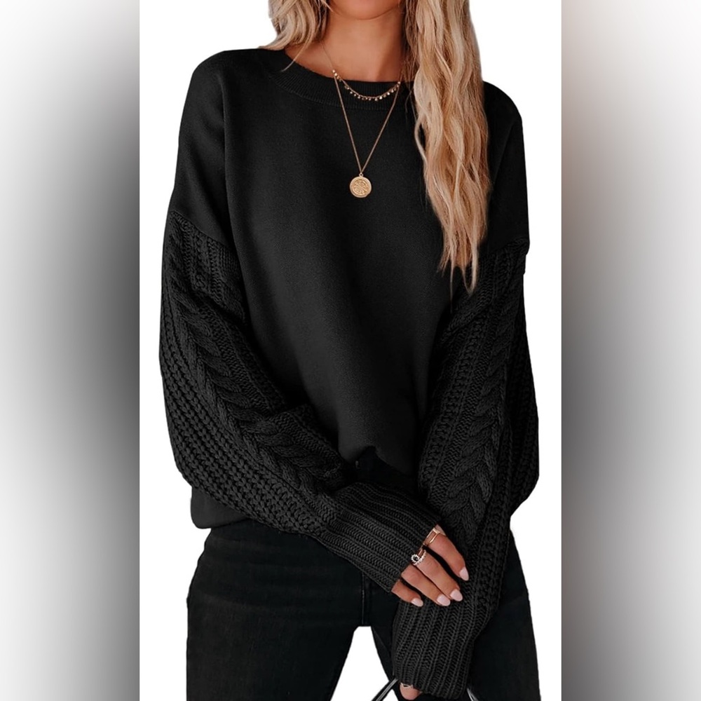 Women's Long Sleeve Crew Neck Cable Knit Pullover Sweater Top